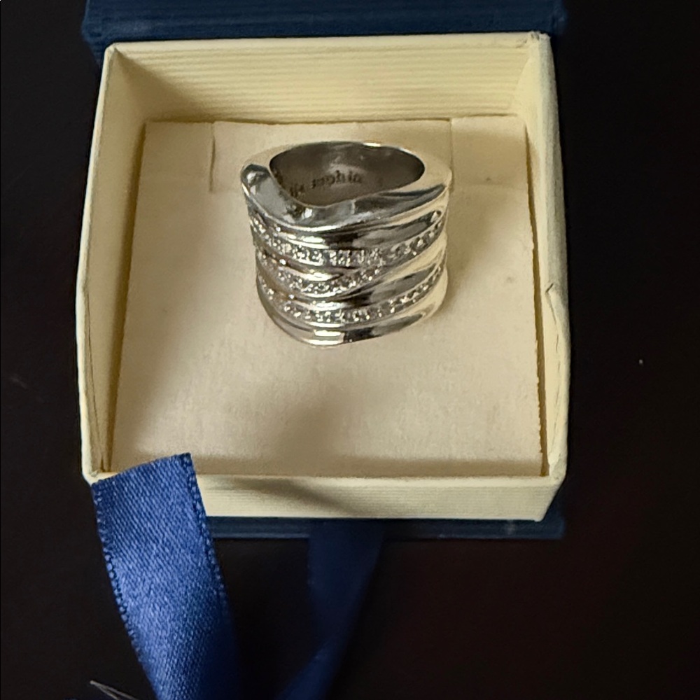 Lia Sophia Elegant Silver Ring with Crystal Accents Size 8